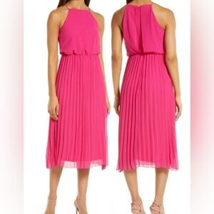 Sam Edelman Hot Pink Pleated Halter Midi Dress Size 0 New